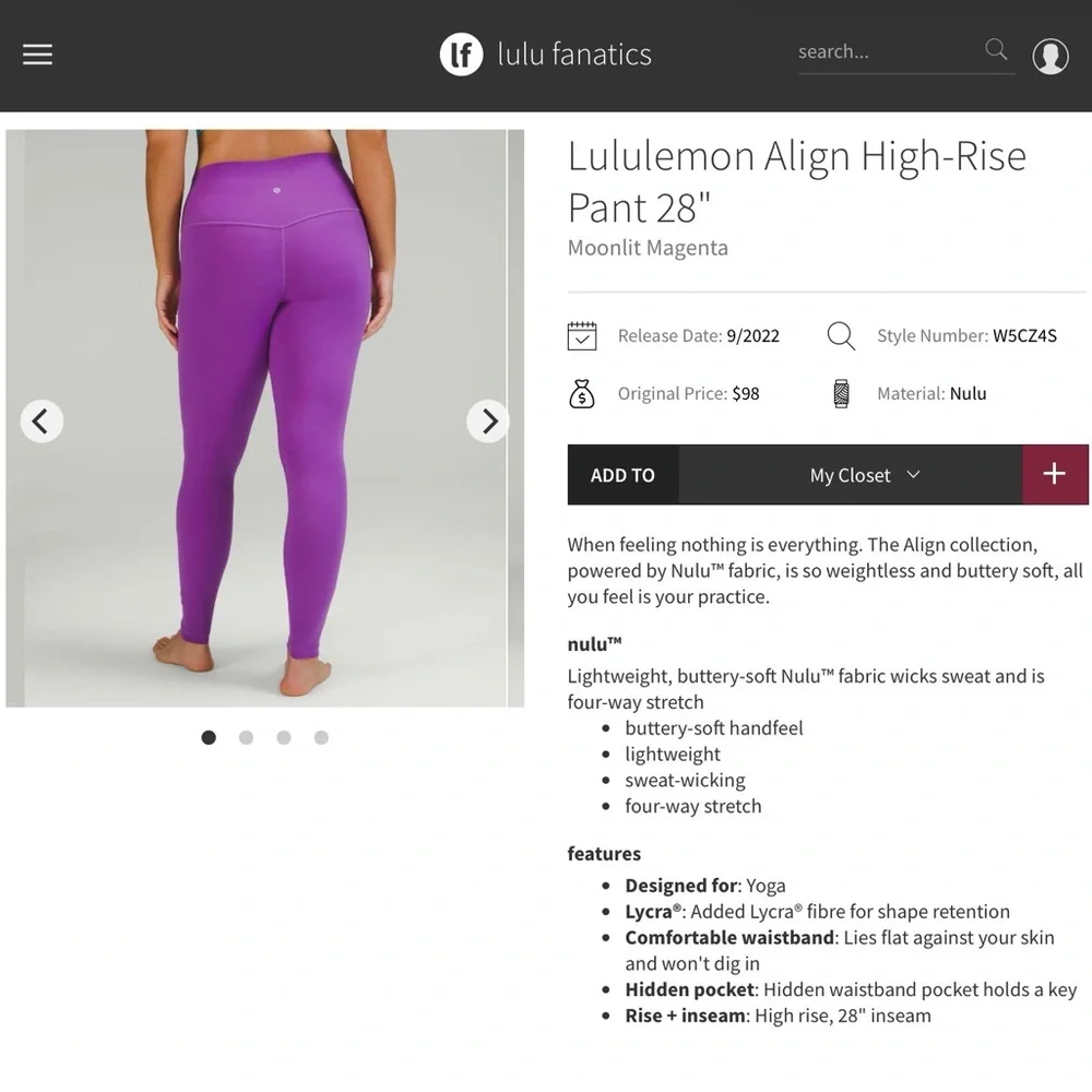 lululemon Align High Rise Pant 28” Moonlit Magenta - Picture 5 of 5